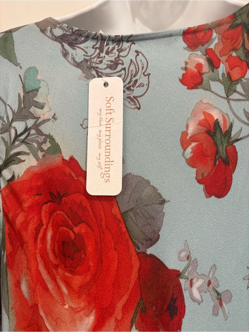 Soft Surroundings Light Blue Maxi Dress with Red Floral Print - Picture 9 of 10